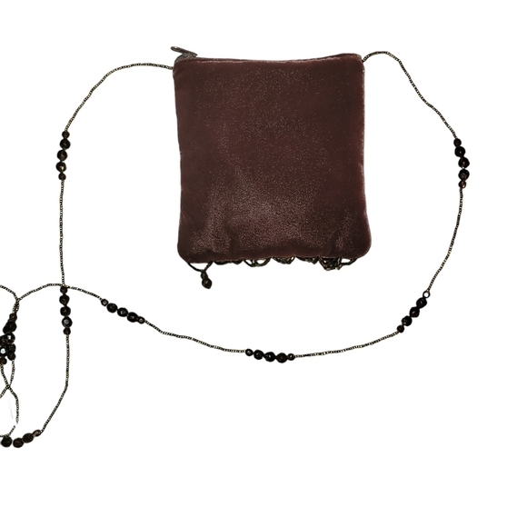 Velvet Purse with Beaded Strap 30", 5" x 5.5" Brown NWT - Picture 3 of 4